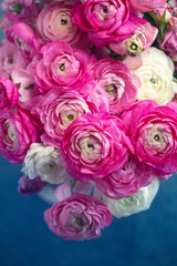 Obraz na płótnie Canvas Delicate floral arrangement. Close-up floral composition with a pink Ranunculus flowers . Beautiful bouquet of a spring flowers.