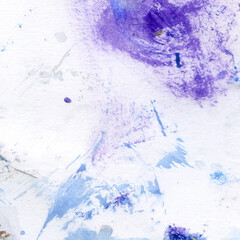 Watercolor illustration. Texture. Watercolor transparent stain. Blur, spray. Blue and purple.