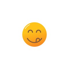 Yummy smile emoticon. Vector icon template