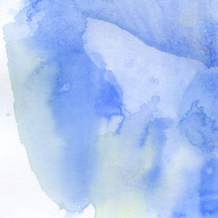 Watercolor illustration. Texture. Watercolor transparent stain. Blur, spray. Blue color.