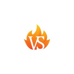 VS, versus with fire flame. Vector icon logo template