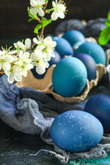 easter eggs beautiful and tasty delicacy treat for the festive table snack healthy meal top view copy space for text food background rustic image