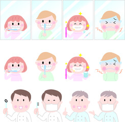 子供歯ブラシと歯医者さん色々ポーズセット