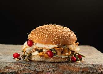 Burger big on a wooden table