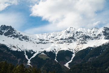 Beautiful snow capped mountains with European Alps