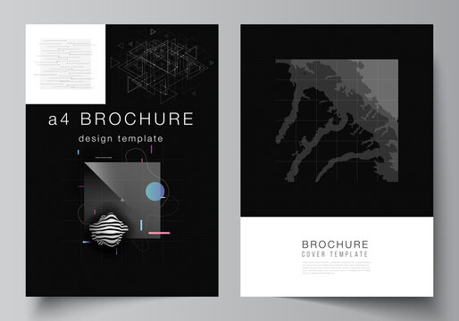 Vector layout of A4 cover mockups templates for brochure, flyer layout, booklet, cover design, book design. Abstract technology black color science background. Digital data. Minimalist high tech.