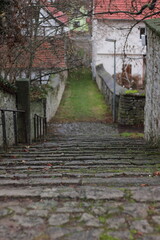 Fototapeta na wymiar 冬のドイツの田舎街歩き。町の入り口の階段