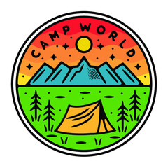 camp in mountain monoline vintage outdoor badge design