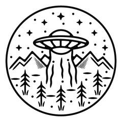 ufo monoline vintage outdoor badge design © mister