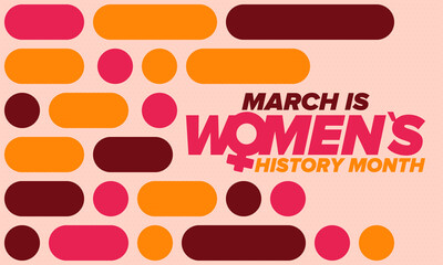 Women's History Month. Celebrated annual in March, to mark women’s contribution to history. Female symbol. Women's rights. Girl power in world. Poster, postcard, banner. Vector illustration