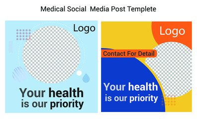 Medical social media post template. Editable Healthcare Banner.