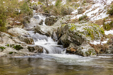 Fototapeta premium Snowy landscapes, in the month of February, in the mountains of Madrid
