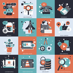 Business, technology and management icon set for websites and mobile applications. Flat vector illustration