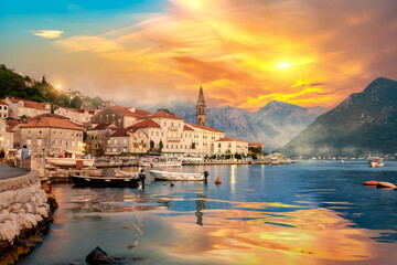 Perast in Bay of Kotor in summer
