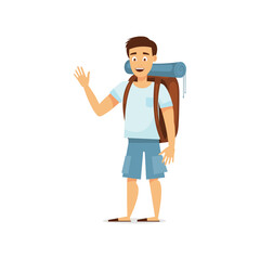 Young tourists, traveling man. Travel and tourism concept. Vector illustration isolated on white background