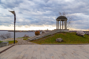 Gazebo on the pond embankment Tagil. Nizhny Tagil. Sverdlovsk region. Russia