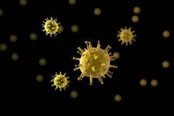 3d rendering red virus and cell