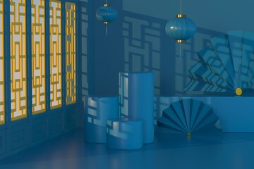 3D render chinese style red stand