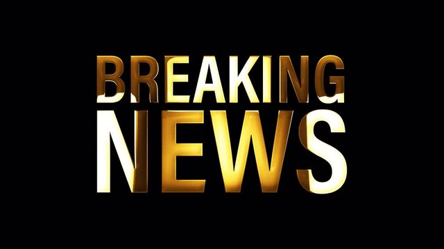BREAKING NEWS text word with gold light animation background isolated transparent with alpha channel Quicktime prores 4444. 4K seamless looping Breaking News effect element for title intro overlay.