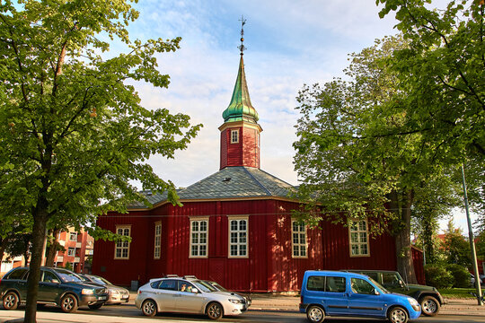 Trondheim, Norway - August 28, 2009: The old wooden Trondhjems Hospital's church (Hospitalskirken), the first octogonal church in Norway.