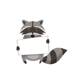 Cartoon animal, cute raccoon. Flat design. Vector illustration isolated on white background