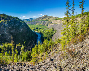 Top view of the confluence of the siberian mountain rivers Balyiktyig hem and Kyzil hem, Yenisei...