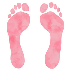 ピンク色水彩テクスチャの素足の足跡 
naked footprints with pink water color texture