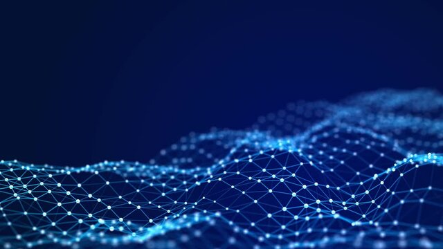 The structure of the network connection of points and lines. Data technology. 3D rendering. Seamless loop.