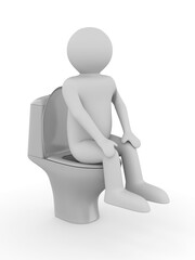 man and toilet bowl on white background. Isolated 3D illustration
