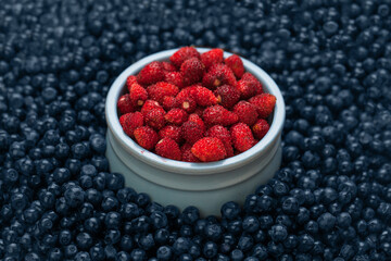 strawberry and bilberry, organic berries food background
