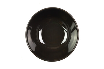 Black bowl isolated on white background, Top view. The bowl is a kitchen utensil for holding food.