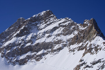 Peak Jungfrau at the Bernese Alps. Photo taken February 26th, 2021, Jungfraujoch, Switzerland.