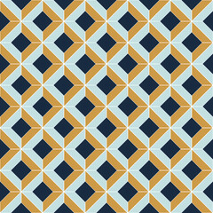 Abstract seamless geometric pattern in blue and beige color. Op art background. 3D geometric design.
