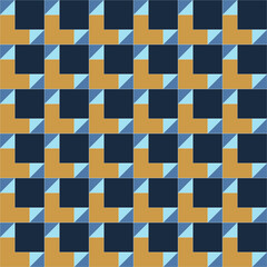 Fototapeta premium Abstract seamless geometric pattern in blue and beige color. Op art background. 3D square geometric design.