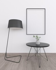 Interior decoration with frame mockup. 3d render