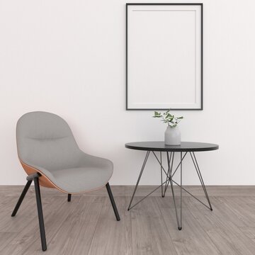 Interior decoration with frame mockup. 3d render
