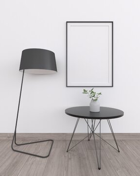 Interior decoration with frame mockup. 3d render