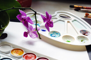 Obraz na płótnie Canvas Painting set. Orchid.