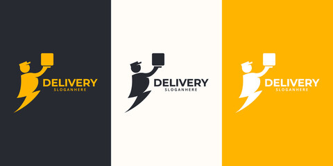 Delivery  Logo designs Template. Illustration vector graphic of  thunder with delivery man courier and letter D logo design concept. Perfect for,Delivery service, Delivery express logo design.  