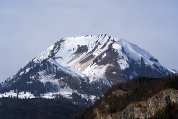 Beautiful snow mountain panorama seen from Meiringen, Switzerland.