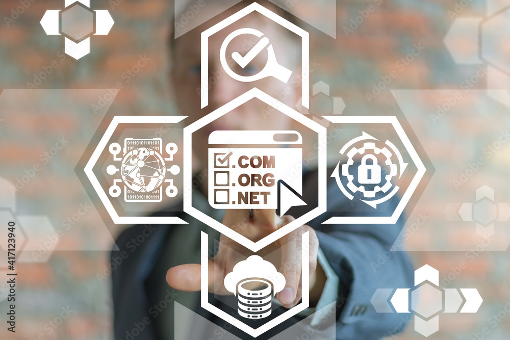 Poster concept of domain name registration. website address internet service.