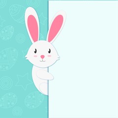 Postcard for easter, cute rabbit waiting for congratulations, background
