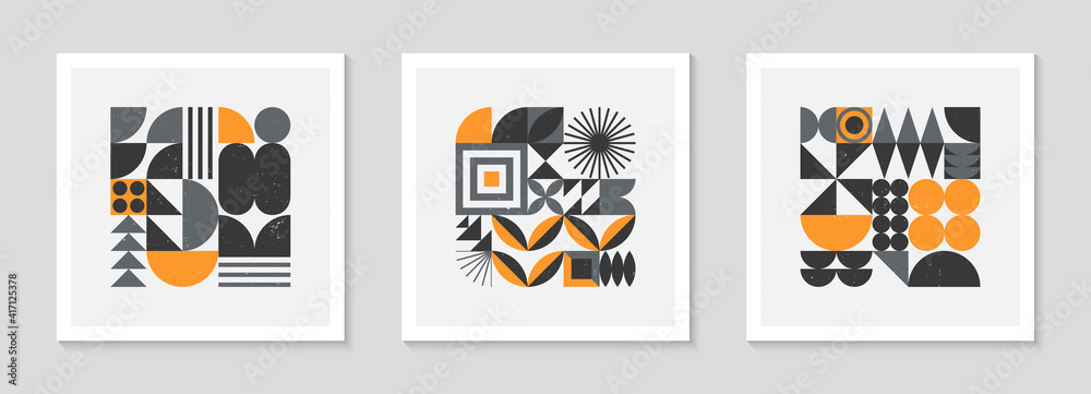 Poster set of abstract bauhaus geometric pattern backgrounds.trendy minimalist geometric design with simple
