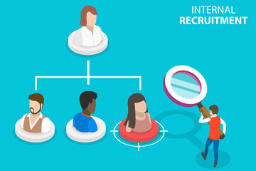 3D Isometric Flat Vector Conceptual Illustration of Internal Recruitment, Human Resources Management.