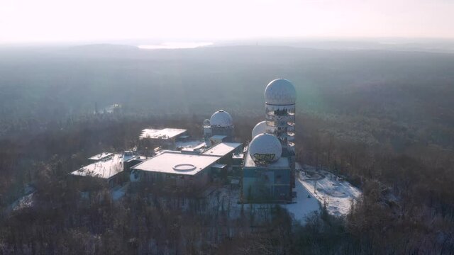 aerial view on observatory on top of a mountain in winter