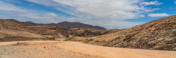 Panorama mountain Landscape with road at Namib-Naukluft National Park , its a national park of Namibia