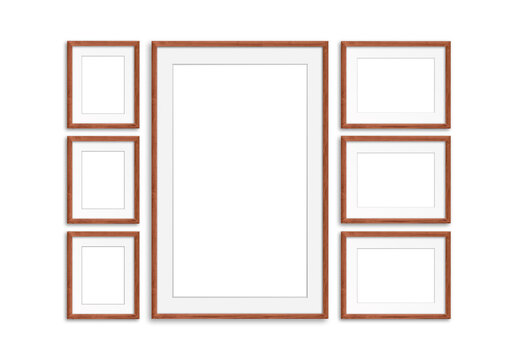 Photo frames collage, seven  realistic frameworks isolated on white background