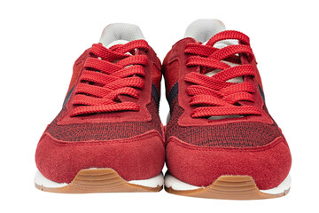 Red jogging sneakers for jogging isolated on white background. Sport shoes. Modern fashion.