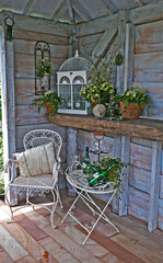Decorative Interior details of a garden shed and summer house