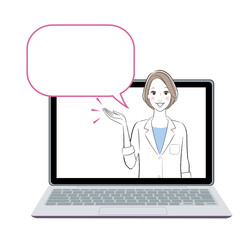 A woman doctor talking about something on the monitor